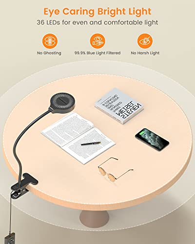 Glocusent 5W Clip On Light, 36 Led Reading Light For Bed, Eye Caring Bed Reading Lamp, 3 Colors & 5 Brightness Levels, Bed Lamp For Headboard With Adapter, Perfect For Reading, Working & Studying #TOP2