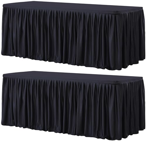 Wish Care 2 Pack Black Rectangle Table Clothes for 6 Foot Tables, Polyester Fitted Tablecloths 6t Stretch Table Cover for Party, Wedding, Trade Craft Show, Banquet, Festival