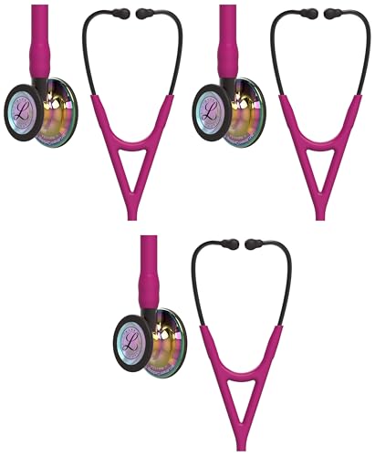 Image of 3M Littmann Cardiology IV Diagnostic Stethoscope,6241,More Than 2X as Loud,Weighs Less,Stainless Steel High Polish Rainbow-Finish Chestpiece,27 inch Raspberry Tube,Smoke Stem,and Headset (Pack of 3)