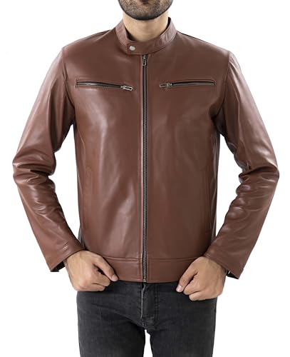 Image of Jild Classical Single Piece Lambskin Leather Jacket Men - Everyday Wear Snap Tab Collar Men's Motorcycle Leather Jacket