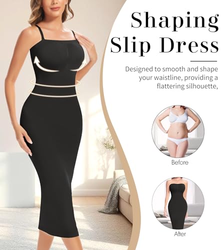 Image of Slip Dress for Women Full Slip for Under Dresses Shapewear Tummy Control Long Slip with Back Slit