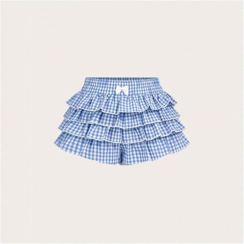Image of Cute Bloomers Shorts for Women Y2k Ruffle Gingham Bottoms Low Rise Lounge Boy Shorts Plaid Mini Pj Boxers