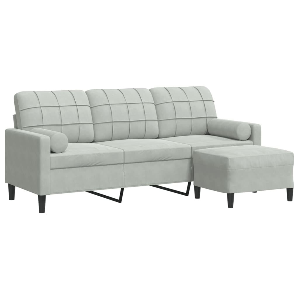 Gecheer Sofá de 3 plazas con Taburete de Terciopelo Gris Claro 180 cm,Sofa de Salón Moderno para Salón Dormitorio Oficina,Sofa Cheslong,Modulos Salon