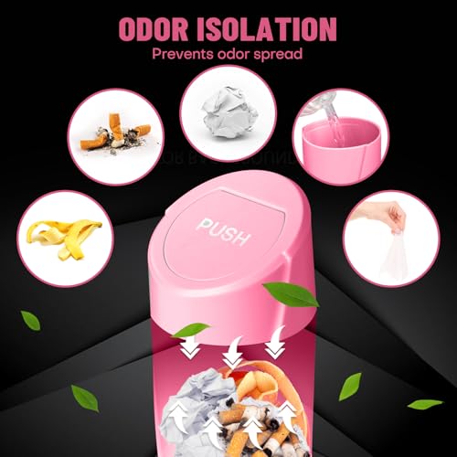 Image of Car Trash Can Bin with Lid - Car Garbage Can Cup Holder - Rose Red Mini Leakproof Vehicle Trash Garbage Can Bin with 20pcs Trash Bags-Car Organizers and Storage for Front Back Seat Accessories