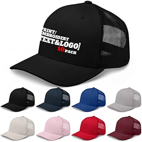 Pranboo® 10 Pack Bulk丨Custom Trucker Hat/Cap, Print Personalized Text·Logo·Photo Cover