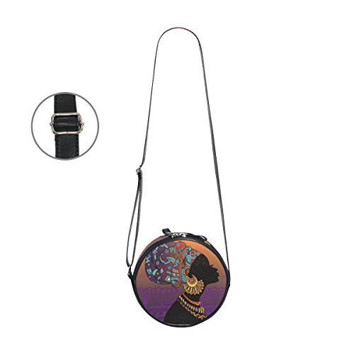 ALAZA Ethnic Silhouette African Woman Round Crossbody Bag Canvas Messenger Purse3