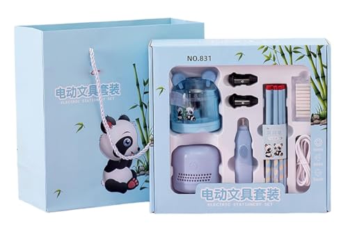 Image of Magicwand Battery Operated Pencil Sharpener,Electric Eraser,Vacuum Cleaner Stationery Set with 10 Eraser Refills for Kids,Adults for Home Office School【Tortilla Blue】