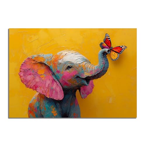 Cuadros modernos abstractos de elefante amarillo, lienzo de 40x60cm sin marco para salón
