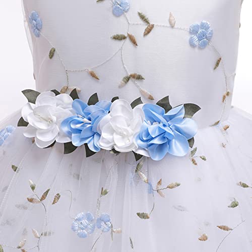 hahuha Vestido de baile infantil sem mangas floral bordado tule princesa vestido de formatura roupas