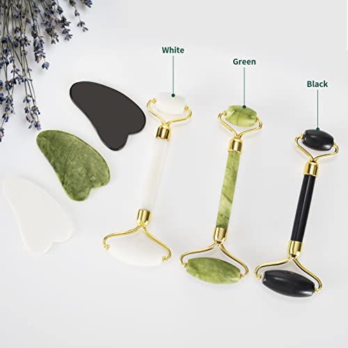Yltneuqer Jade Roller Gua Sha Set - Skin Care Set, Natural Beauty Skin Care Tools, Face Roller Massager For Face, Neck, And Eye Treatment (White) #TOP1