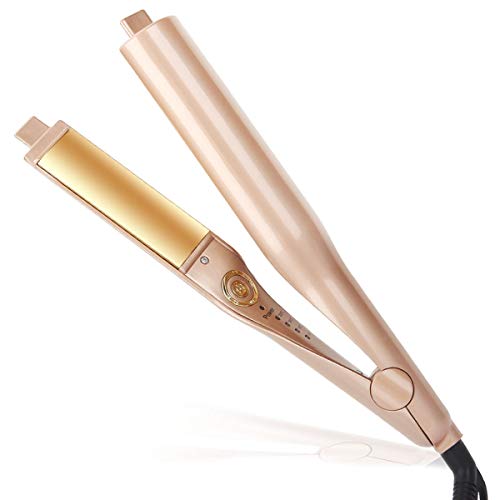 Automatic Release Negative Ions,2 in 1 Twist Straightening Iron hair Curling Iron,3D Concave and Convex Titanium plate New Design Gold.