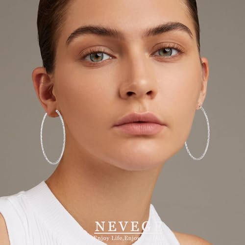 NEVEGE Gold Hoops Earrings for Women, 2mm Wide Lightweight Large Thin Gold Hoop Earrings 14k Gold Plated Hypoallergenic Sterling Silver Hoop Earring for Women 20/30/40/50/60MM3