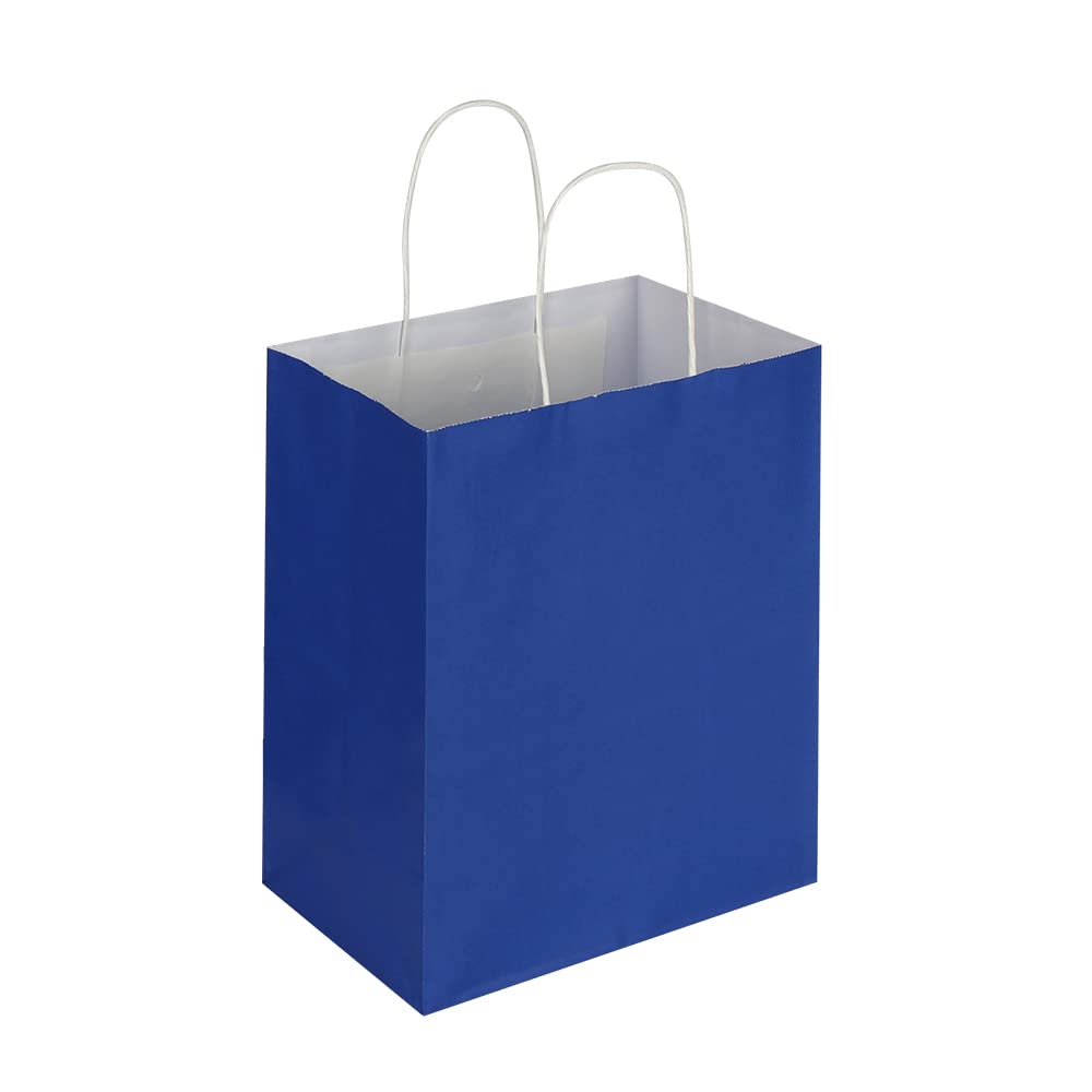 Oikss Confezione da 50 sacchetti di carta con manici, misura media, 20,3 x 12,1 x 25,4 cm, sacchetti in carta kraft per compleanni, matrimoni, bomboniere, generi alimentari, shopping, da asporto, per