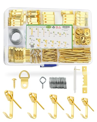 Stalishare Picture Hanging Kit Assorted Hooks and Nails up to 100lbs, 218Pcs Heavy Duty Frames Hangers, Wall Hooks, Nails, Nail Keeper, Sawtooth, Wire, D Ring, Wall Hanging Kit for Art, Canvas, Mirror