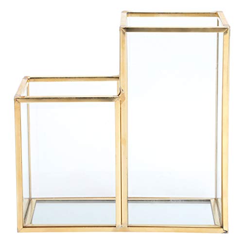 GEDMRT Glass Planter for Succulents | 3MM Thick Polygonal Column with Brass Bar Welding | Modern Flower Room Box for Home Decor/Office Desk/Plant Display