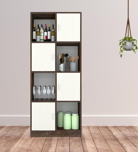 Image of SPECIALITY PANELS 8 Shelf Kitchen Cabinet | Multipurpose Wooden Storage Cupboard with Doors | Semi Open Pantry Organizer | Tall Space Saving Storage Unit for Kitchen Living Room Home | Display Rack