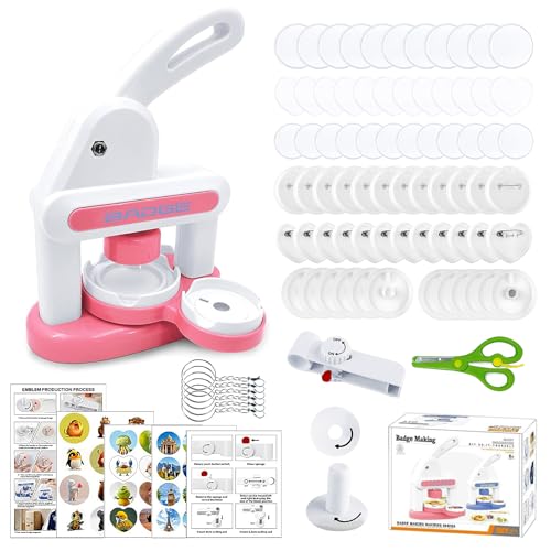 Button Maker Badge Machine 55mm & 35mm Badge Machine Kit Badge Machine with Circle Cutter DIY Round and Heart Pin Badge Maker for Party Events Gifts (Pink)