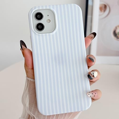 HYUEKOKO Striped Phone Case for iPhone 11, Fashion Retro Stripe Pattern Aesthetic Cover, Soft TPU Slim Shockproof Case for Girls Women-Blue