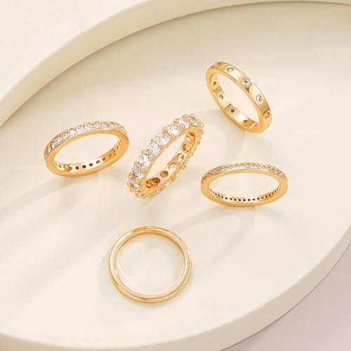 gold rings for women non tarnish 14k gold plated dainty stacking cubic zirconia thumb rings gold knuckle women rings set jewelry size 5-10