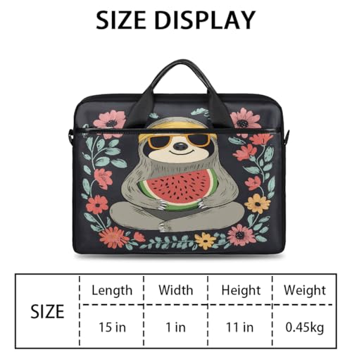 Funda para laptop de 15 pulgadas con diseño de perezoso, flor y sandía, maletín delgado para hombres y mujeres, bolso mensajero con correa ajustable para trabajo, oficina y viaje miniatura 2