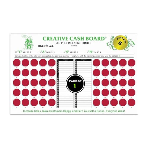 MICRO TEC Incentive Cash Board for Employees - 17" x 10.75" Motivational Reward Board with 50 Red Pull Tabs, Employee Recognition, Automotive Service Team Rewards - Pack of 1