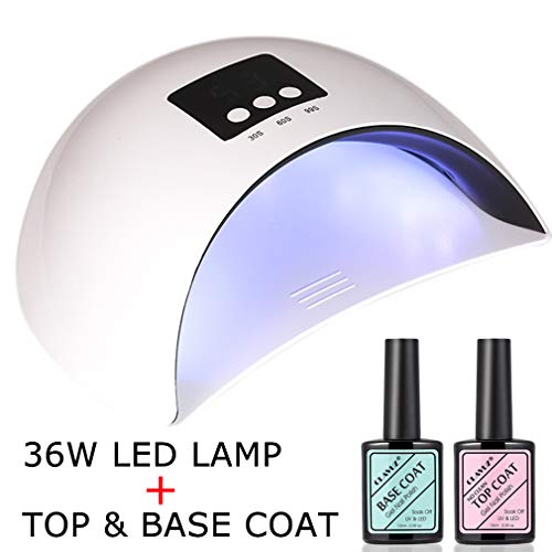 CLAVUZ 36W Soak Off UV LED Nail Light Lamp with Top Coat Base Coat Gel Nail Polish Kit Set 15ml/0.5oz