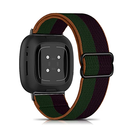 KoGiio Bracelet Compatible avec Fitbit Versa 3 / Sense, Hommes Femmes Réglable Extensible Remplacement Tressé Nylon Bracelet Compatible avec Fitbit Versa 3 / Sense - Vert/Violet Cover