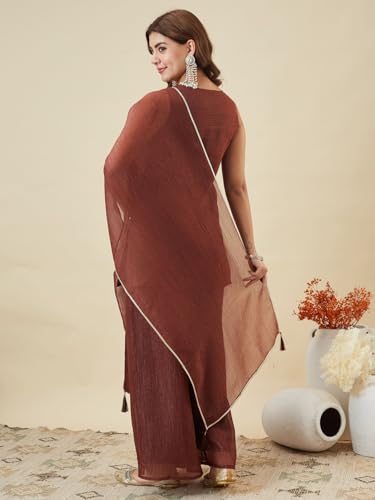 Image of MOKOSH Women's Silk Embroidery Kurta Sharara with Dupatta | Kurta Set | Embroidered |Ethnic Wear |Indian Kurta Outfit with Sharara | 3 Piece Outfit