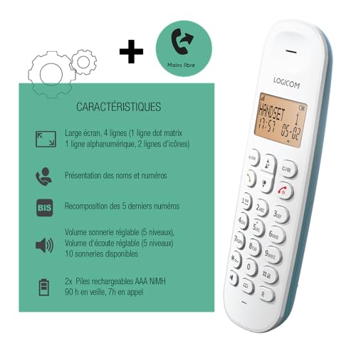 Téléphone sans Fil Logicom Iloa 150 combiné fixe couleur turquoise - 2