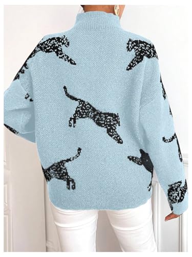 Image of WDIRARA Women's Leopard Tiger Print Sweater High Neck Long Sleeve Fuzzy Knitted Pullover Top