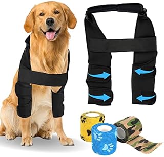 Dog Elbow Protector, Dog Knee Brace Bundle with Self Adhesive Bandages, Dog Leg Sleeve for Sore Elbow and Dog Front Elbow Support Hygroma, Shoulder Dislocation, Surgery Recovery