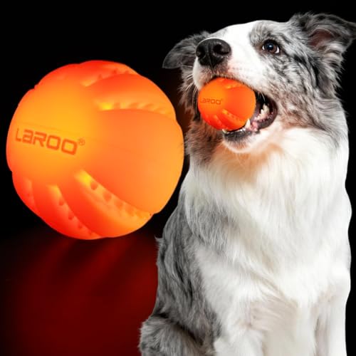 LaRoo LED Dog Balls Rechargeable,Light up Dog Ball Glow in The Dark,Teeth-Cleaning Natural Rubber,Interactive Dog Toys for Small & Medium Dogs,2.5 inches(Orange)