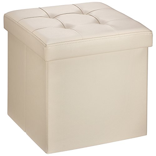Ollieroo® Faux Leather Folding Storage Ottoman Bench Seat Foot Rest Stool Coffee Table (15''X15''X15'' Beige)