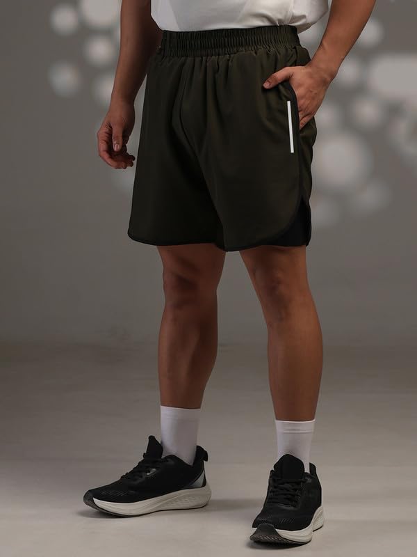 Image of CHKOKKO Double Layered Gym Shorts for Men Workout | Compression Inner Layer with Pockets Across Inner Outer and Back | Dry Fit Sports Athletic wear for Running Jogging or Training