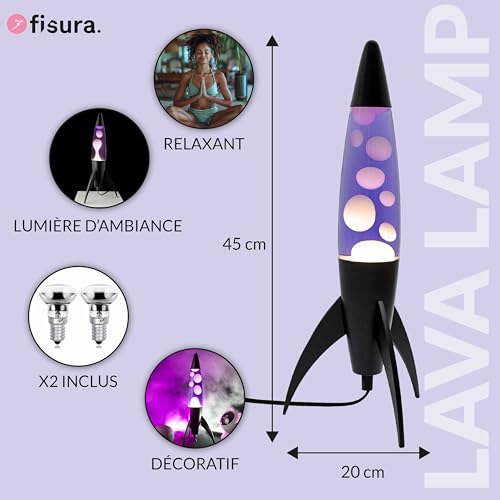 Lampe à lave violette fusée avec ampoule de rechange incluse