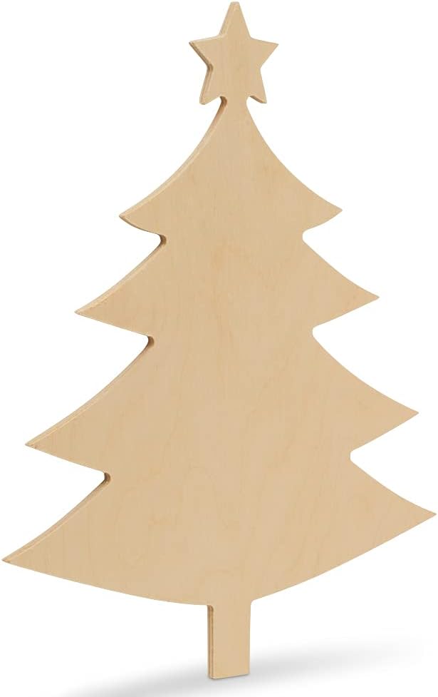 Christmas Tree Cutout with Star, 18 Inch, Pack of 3, Use as Wooden Christmas Ornaments or Door Hanger, Perfect Wooden Cutouts for Crafts, by Woodpeckers