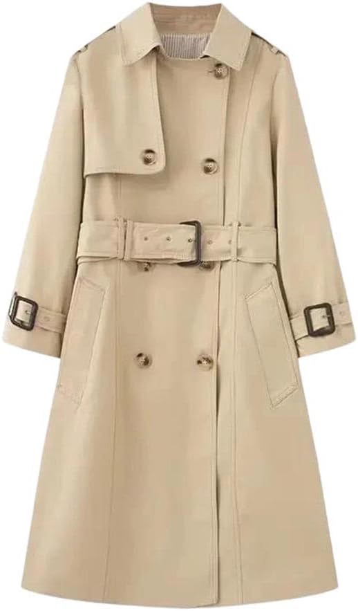 Women Trench Coat With Belt Long Sleeve Solid Fashion Soft Female Outerwear