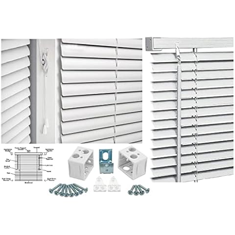 Optimal Products PVC Window Venetian Blinds Strong Trimmable Easy Fit Child Safe Home Office Blind Black Cream White Silver Teak And Natural (White, 105 x 150 cm) Cover