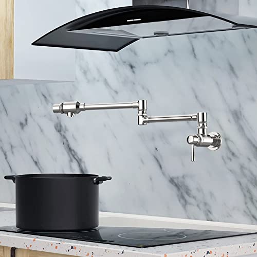 Cwm Pot Filler,Polished Stainless Steel Pot Filler Faucet,Swing Arm Folding Stretchable Wall Mount Commercial Kitchen Sink Faucet With Single Hole Two Handles,Over Stove Design For Space-Saving #TOP3