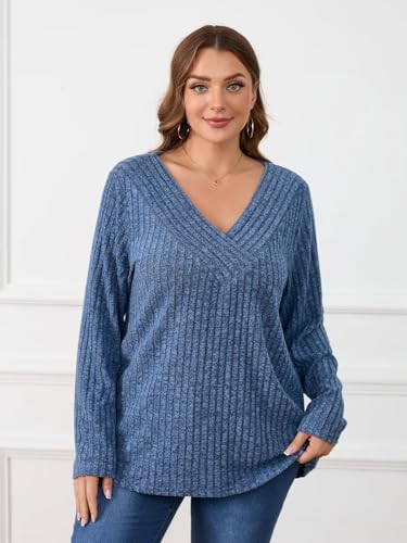 Image of BELAROI Womens Plus Size Sweaters V Neck Fall Tunic Top Pullover Shirts