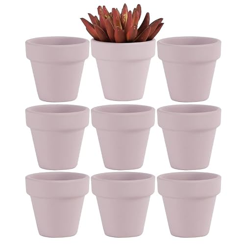 Yishang YS-55-9P 2 Inch Pink Mini Terracotta Clay Pots Pack of 9 - Small Hand Craft Nursery Plant Pot Succulent Cactus DIY Pottery Planter Home Garden Windowsill Decoration