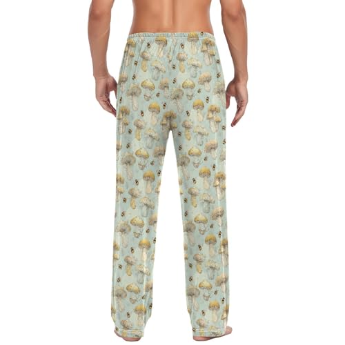Men's Pajama Pants,Light Yellow Mushrooms Lounge Lightweight Sleep Bottoms Pants with Pockets Size S-XXL2