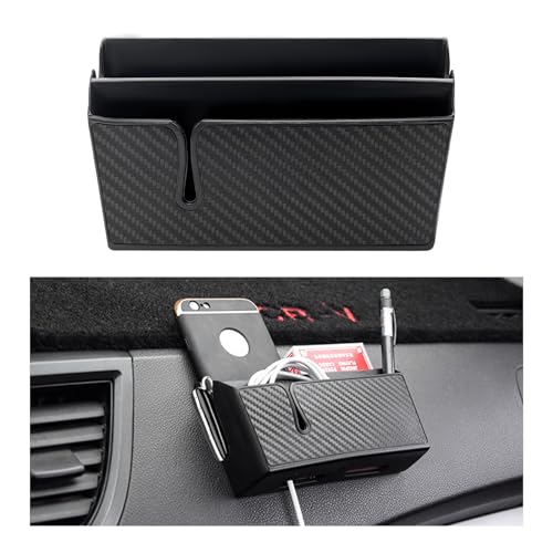 Dickno Car Storage Box - Multifunctional Carbon Fiber Car Cell Phone Holder, Auto Dashboard Pocket Organizer, Vehicle Interior Accessories for Storge Phone Key Coin (Large)