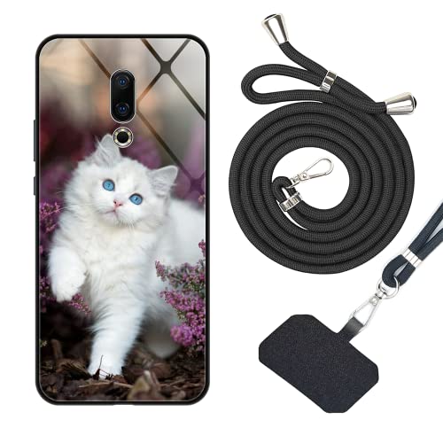 vingarshern Glass Funda para MEIZU 16 Carcasa Silicona Suave Marco,Meizu 16 Funda de Vidrio Templado con Patrón,Anti-Choque Cubierta Case Meizu 16 Funda con Cuerda,Patrón 08