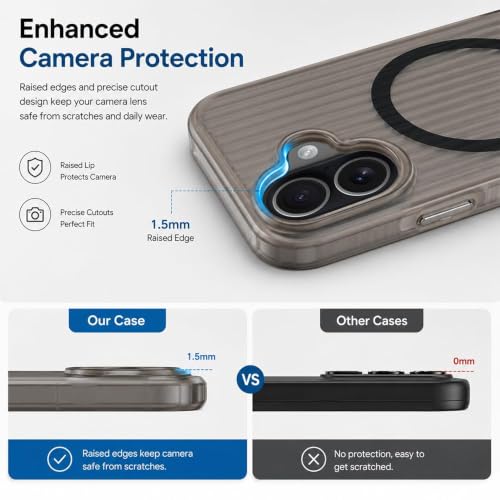Image of MagPro Stripe case for Apple iPhone 17 Black Frosted Transparent PC Hard Back Cover Camera & Body Protection|Anti Shock,Scratch Resistant Wireless Charging Compatible