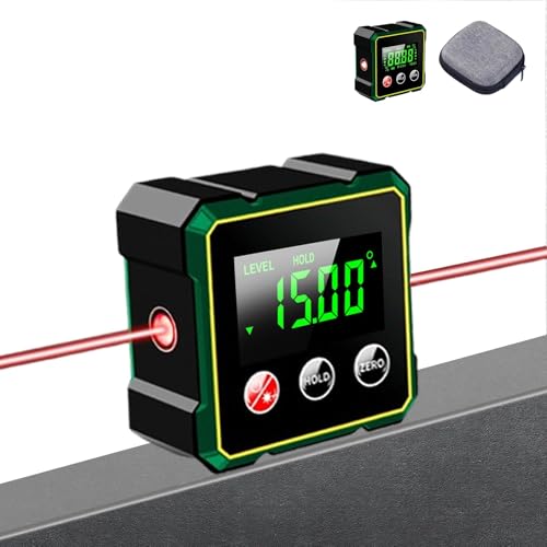 Digital Angle Finder with Electronic Laser Level, Rechargeable Inclinometer 4-side Strong Magnetic Angle Gauge, Protractor, Finder Measuring Tool for Woodworking Tablesaw