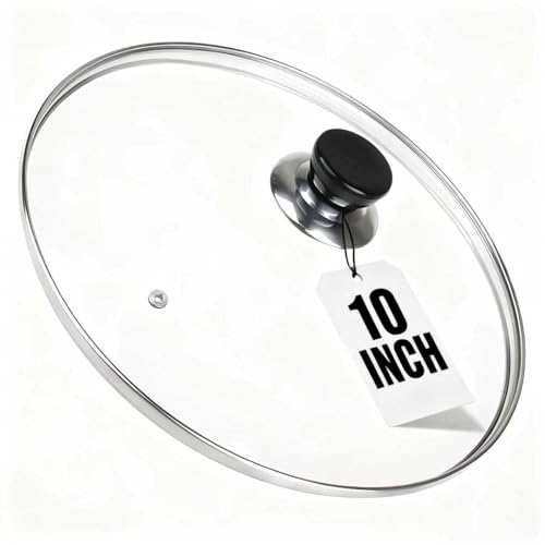 Image of 10 Inch Pan Lid, Round Tempered Glass Lid, 10“ Tempered Glass Pot Lid for Cast Iron Skillets, Pans, Frying Pan, Pots and Wok, Heat Resistant Handle for Pot 8-10 Quart
