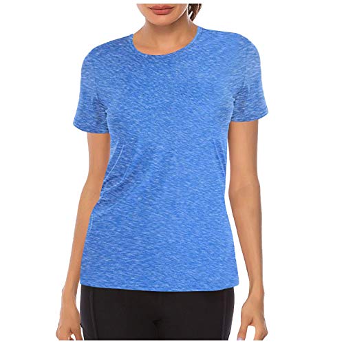 Summer Shirts Tops for Women Tie Back Yoga Workout Mesh Short Sleeve Activewear Sports Tank Tops Shirts Blue - Thumbnail 3