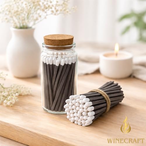 Image of 500 Count | 4 inch Black Stick Matches | Strikers Included | Color Tip Wooden Match | Refill for Matchstick Jars, Cloche Display, Holders & Bottles | 4 in inches Long