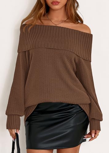 PRETTYGARDEN Womens Off The Shoulder Sweater Long Sleeve Tops Loose Knit Pullover Sweaters Fashion Fall Clothes 20253